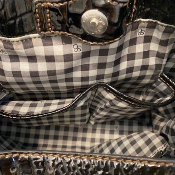 Large JESSICA SIMPSON Satchel PURSE * SHINY BLACK PATENT LEATHER embossed CROC - Picture 9 of 14